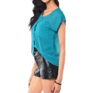 Dkny  teal sheer Loose fit silky sleeveless blouse Sz XS
